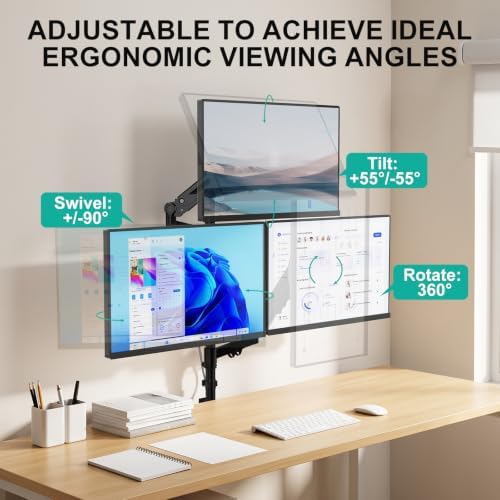 WALI Triple Monitor Wall Mount for 17-34 inch Screens, 22lbs per Arm, Black
