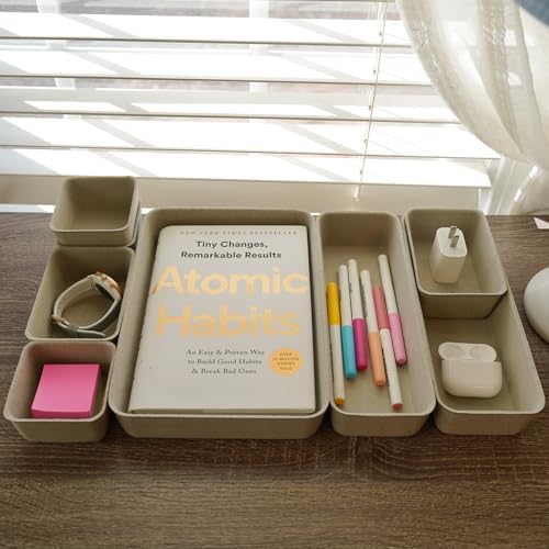 Welaxy Office Felt Desk Drawer Organizer Tray 8pc Stone Natural Storage Bin