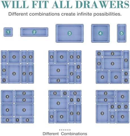 23 PCS Drawer Organizer Set, 5 Size Bathroom and kitchen organizer Trays
