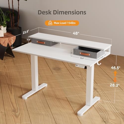 Seang Electric Standing Desk with 2 Drawers, 48 Inch, White
