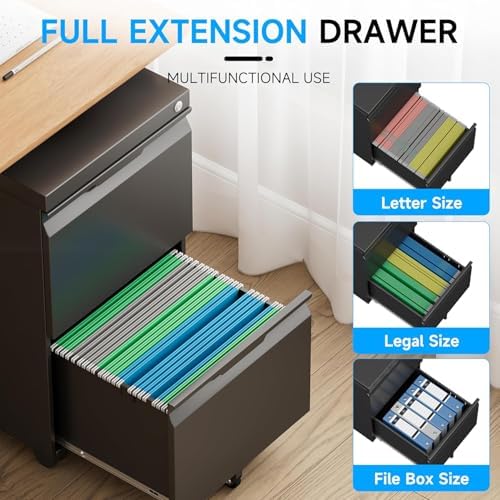 2 Drawer Mobile File Cabinet with Lock, Rolling File Cabinet with Wheels