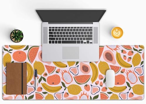 Fruit Desk Mat Yello Pink XL Mouse Pad Large Full Desk Mousepad Gaming Extended Keyboard Mouse Mat Desk Pad for Computer Laptop 31.5''X11.8'' Non-Slip Rubber Base with Stitched Edges