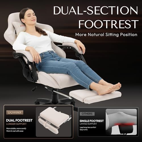 Dowinx Gaming Chair Big and Tall with Dual Extended Footrest & Massage, Ergonomic Reclining Computer Chair for Adults, Racing-Style Gamer Chair 400lbs Capacity, Heavy Duty Office PC Chair (White)