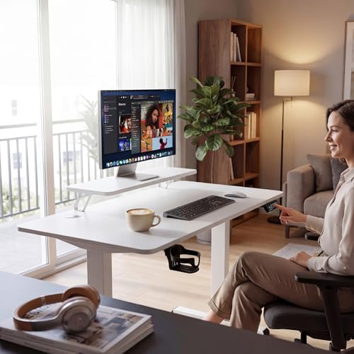 Furmax Electric Standing Desk, 47 x 24 Inches Sit Stand up Desk, Sit Stand Height Adjustable Home Office Desk with Monitor Stand (White, 47)