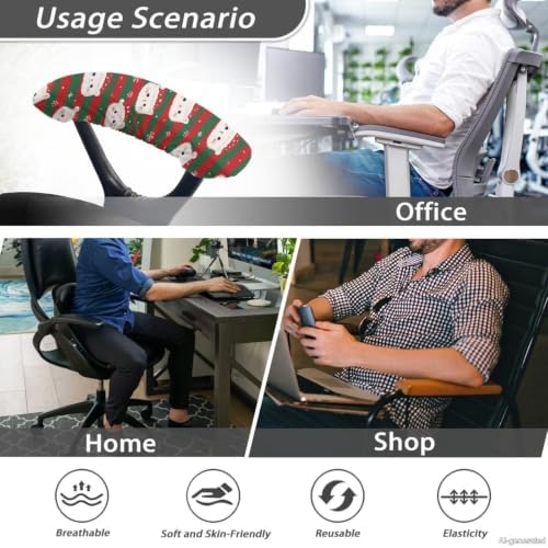 Office Chair Arm Covers Set of 2, Christmas Cat Snowflake Printed Soft Stretch Office Computer Chair Armrest Covers with Elastic Edge, Universal Fit, Home Decor