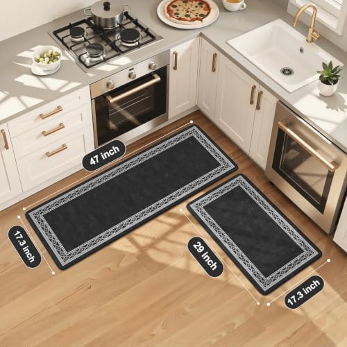 KIMODE Anti Fatigue Kitchen Mats,Black Farmhouse Kitchen Rugs Sets of 2