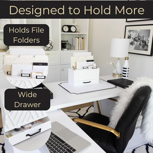 BLU MONACO | Wooden Mail Organizer with Drawer and Gold Labels | Mail Sorter Organizer Countertop for Desk | Paper and Letter Sorter for Office Storage