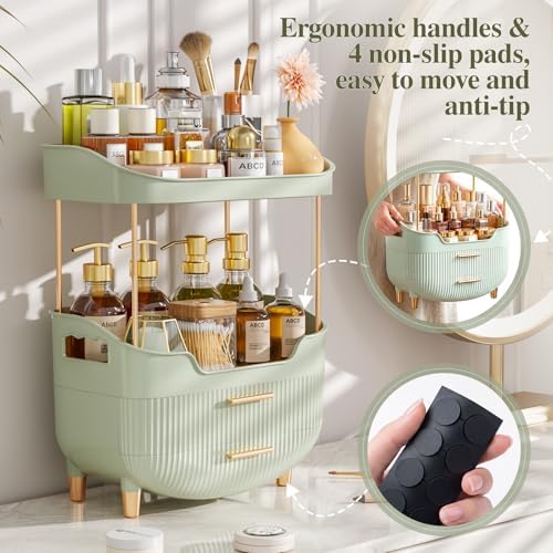 caktraie 4-Tier Makeup Organizer Bathroom Countertop Storage Green