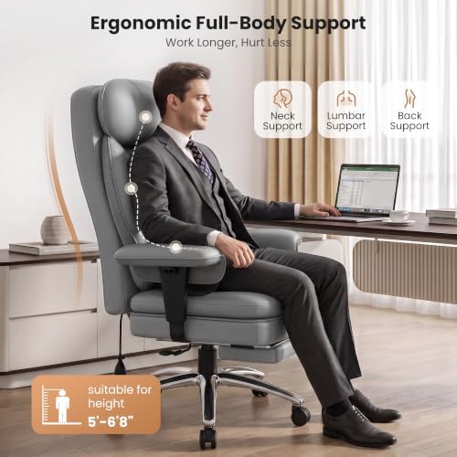 Ergonomic Big and Tall Office Chair with Lumbar Support and Footrest, Gray