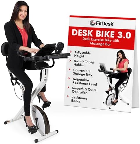 FitDesk Standing Exercise Bike Desk 3.0, Adjustable Height Indoor Cycling Trainer with Laptop Tray, Portable Stationary Fitness Desk for Home Office, Foldable Exercise Workstation, Supports 300 lbs