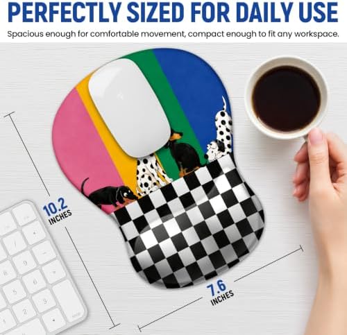 Ergonomic Mouse Pad with Wrist Rest, Gel Wrist Support, Checker Dog