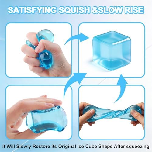 Cube Squishy Stress Relief Toys, Clear Sensory Fidget Toys for Anxiety & ADHD, Soft Slow Rising Squeeze Toys for Desk Office, Cool Gadgets Gifts for Teens and Adults
