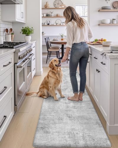 DEXI Kitchen Floor Mats Cushioned Anti Fatigue Runner, 23x107 Light Grey