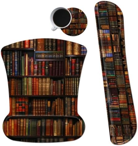 Ergonomic Memory Foam Keyboard Wrist Rest Pad Set, Library Books