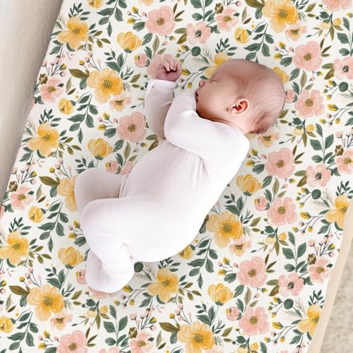 Spring Colorful Flowers Floral Leaves Baby Changing Pad Cover, Unisex Flowers Nursery Diaper Changing Table Pad Mat Sheet for Boys Girls-16x32