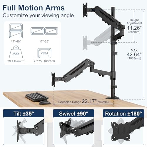 Stacked Monitor Mount for 17-40 Inch Screen, 26.4 lbs per Arm