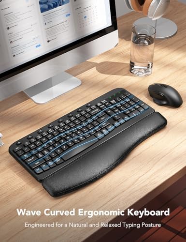SABLUTE Wireless Keyboard and Mouse Combo with Ergonomic Wave Keys
