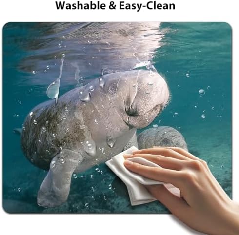 9.5x7.9 Inch Office/Gaming Mouse Pad, Florida Manatee Mother and Calf Marine Mammal Gentle Sea Cow, Cute Anti-Slip Mat for Desk Decor
