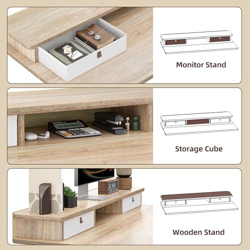 TIQLAB Standing Desk with Two Drawers, Stand Up Standing Desk Adjustable Height, Electric Sit Stand Table with Storage Shelf and Splice Board, 63 * 24 inch, Maple