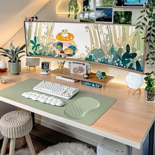 Ergonomic Mouse Pad Wrist Support,Friendly Green Wrist Rest Mousepad for Carpal Tunnel Pain Relief,Integrated Memory Foam Slope Massage Bulge Design