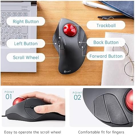 SANWA Wired Trackball Mouse, Index Finger Roller Ball Mouse for Large Hands