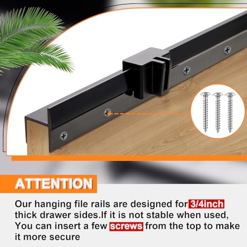 Leinuosen 6 Pcs File Cabinet Rails PVC Hanging Black Document Cabinet Rails for Drawer Sides Letter Size Office File Drawer Holder Organizer Storage, 15.8 Inches Long(3/4 Inch Wide)