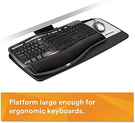 3M Knob Adjust Keyboard Tray, Tool-Free Installation, Standard Platform, Gel Wrist Rest, Precise Mouse Pad, Black (AKT65LE)