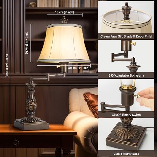Scenekoy 350° Swing Arm Table Lamp Set of 2 with USB Ports for Bedroom