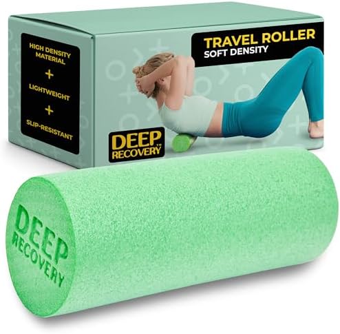 Deep Recovery Yoga Foam Roller for Physical Therapy & Exercise – Green Back Roller for Back Pain, Legs, and Shoulders, 12in x 4in Travel Size – Deep Tissue Massage for Myofascial Release