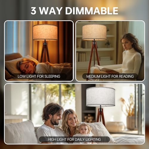 EOEYYOYB Floor Lamps with Shelf, Modern Standing Lamp with 3 Color Temperature Led Bulb, Tall Lamps with Foot Switch for Living Room Bedroom and Office, Juglans Nigra