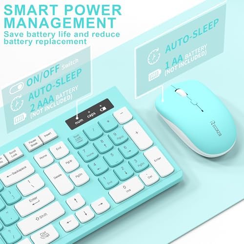 Wireless Keyboard and Mouse Combo Silent for Office and Home(Turquoise)