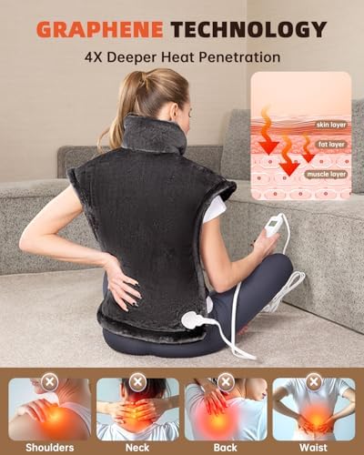 ThermaEaze Far Infrared Weighted Heating Pad for Neck and Shoulders and Back 24"x33" Electric Heat Wrap Long Shawl Large Heat Pad with Timer, 6 Heat Levels, Moist Heat, Auto Shut Off, ETL Certified