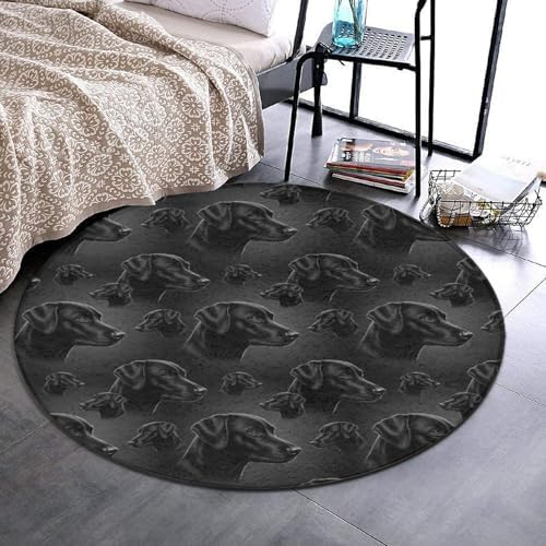 Highly Premium Quality Floor Mat, Office Chair Decor Mat, Room Sofa Yoga Soft Round Carpet Black Labrador Dog Art