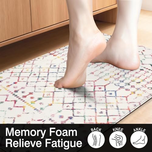 Boho Modern Farmhouse Anti Fatigue Kitchen Mat, 17.3"x47"+17.3"x29"