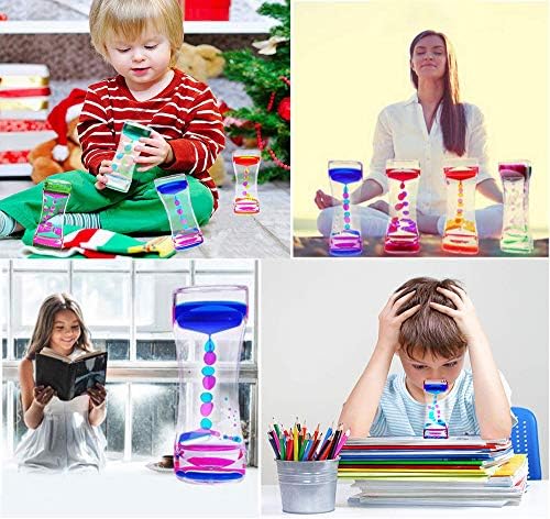 FKYTION Liquid Motion Bubbler Timer Pack of 4 Colorful Hourglass Liquid Bubbler ADHD Fidget Sensory Toys for Kids, Teenagers, Adults