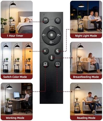 Smart Floor Lamp with Side Table, Dimmable, for Living Room