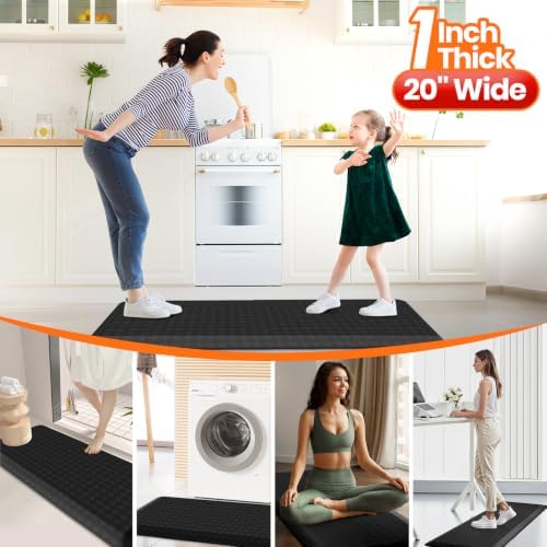 1" Thick Kitchen Mats for Floor, Water Resistant Floor Rug,Black/48" x 20"