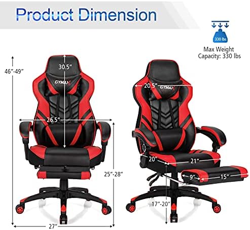 GYMAX Gaming Chair, Ergonomic Computer Chair with Footrest, Linkage Armrests & Lumbar Cushion, Big Wide High Back Video Gaming Chair, Reclining Office Rolling Chair for Adult/Teens (Red)