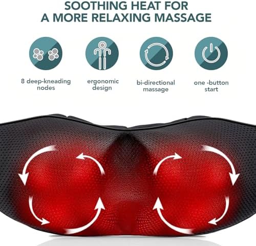 MagicMakers Shiatsu Neck Massager with Heat for Pain Relief, Leather Black
