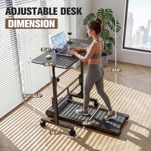 Furmax 31.4" Small Portable Standing Desk Height Adjustable with Lockable Wheels, Mobile Stand Laptop Computer Workstation for Walking Pad Treadmil (Black)