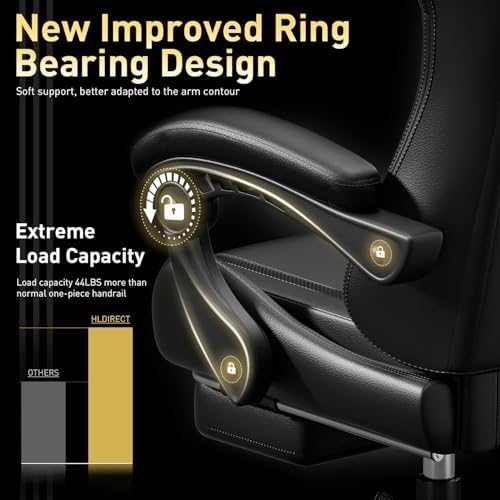 HLDIRECT High Back Gaming Chair, USB Massage Lumbar Support, Black