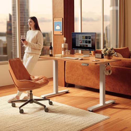FEZIBO 40 x 24 Inchs Electric Standing Desk, Height Adjustable, Sit Stand Up, Computer Office Desk with Splice Board, White Frame/Light Rustic Top