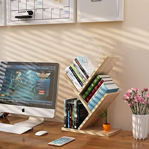 VOVCIG Y-Shaped Wooden Bookshelf, 3-Tier Adjustable Desktop Storage Rack
