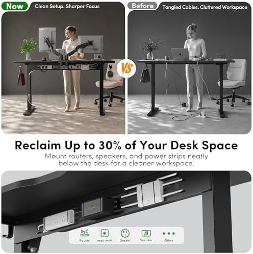FEZIBO Electric Standing Desk with L-Shaped Crossbar & Cable Management System, 48 x 24 Inches Sit Stand up Desk, Adjustable Height Standing Desk for Home Office, Black
