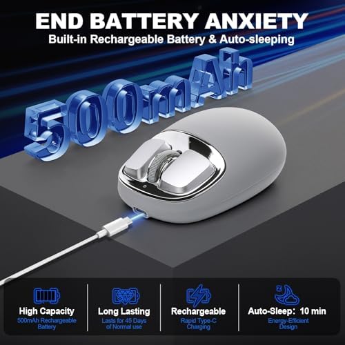 YUNZII C1 Wireless Tri-Mode Wireless Mouse 4800 DPI Optical (Gray)