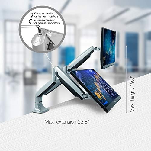 TechOrbits Universal Desk Mount for Dual Monitor - Fits Two 13-30" Monitors with Swivel & Clamp