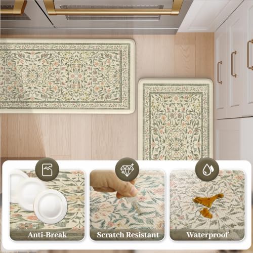 KIMODE Anti Fatigue Kitchen Mats for Floor, Boho Floral Kitchen Rugs Sets