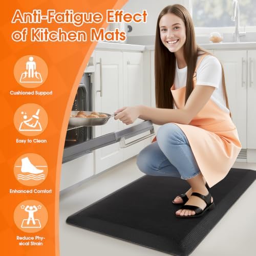 Kitchen Mat for Floor, Anti-Fatigue Mat Kitchen Rug, 17.3"x28"x0.8'', Black