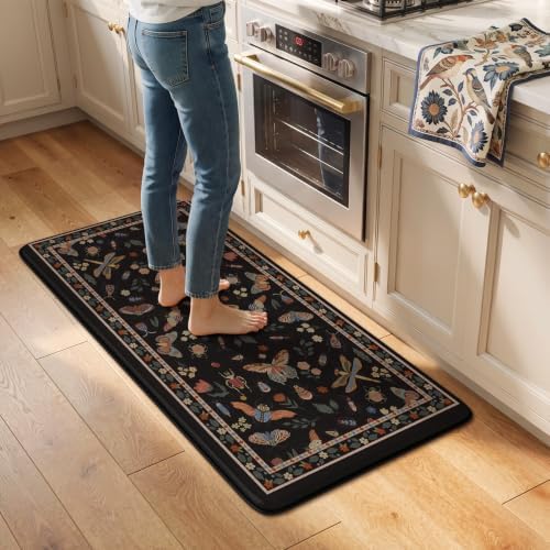 LEEVAN Anti Fatigue Kitchen Mats Non-Slip, Botanical Cushioned Kitchen Rugs