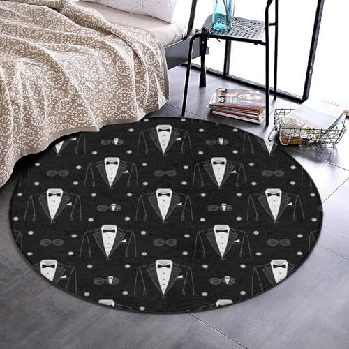 Large Home Decor Mat, Soft Round Yoga Carpet, Non Slip Machine Washable Kitchen Office Circle Rug Black Tuxedo, 36inch
